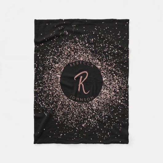 Roos roze goud & zwart glitter Lijst monogram Fleece Deken (Voorkant)