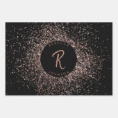 Roos roze goud & zwart glitter Lijst monogram Inpakpapier Vel (Voorkant 2)