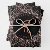 Roos roze goud & zwart glitter Lijst monogram Inpakpapier Vel (In situ)