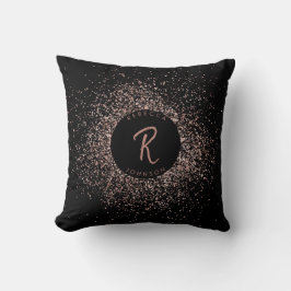 Roos roze goud & zwart glitter Lijst monogram Kussen