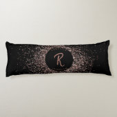 Roos roze goud & zwart glitter Lijst monogram Lichaamskussen (Achterkant)