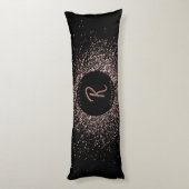 Roos roze goud & zwart glitter Lijst monogram Lichaamskussen (Achterkant (Verticaal))