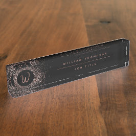 Roos roze goud & zwart glitter Lijst monogram Naambordje