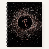 Roos roze goud & zwart glitter Lijst monogram Notitieboek (Voorkant)
