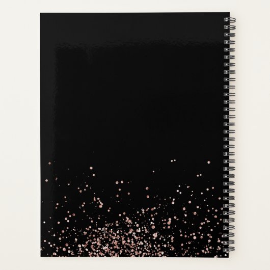 Roos roze goud & zwart glitter Lijst monogram Planner (Achterkant)