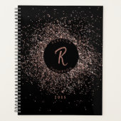 Roos roze goud & zwart glitter Lijst monogram Planner (Voorkant)