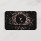 Roos roze goud & zwart glitter Lijst monogram Visitekaartje (Voorkant)