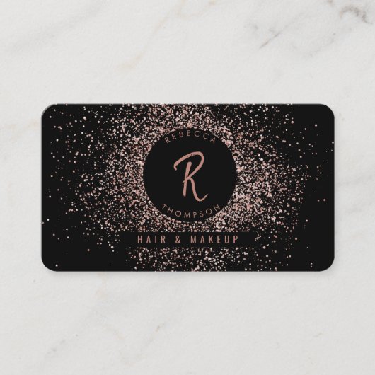 Roos roze goud & zwart glitter Lijst monogram Visitekaartje (Voorkant)