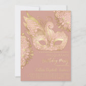 Roos Roze Goud Zwart Maskerade Verjaardag Kaart (Voorkant)