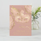 Roos Roze Goud Zwart Maskerade Verjaardag Kaart (Staand voorkant)