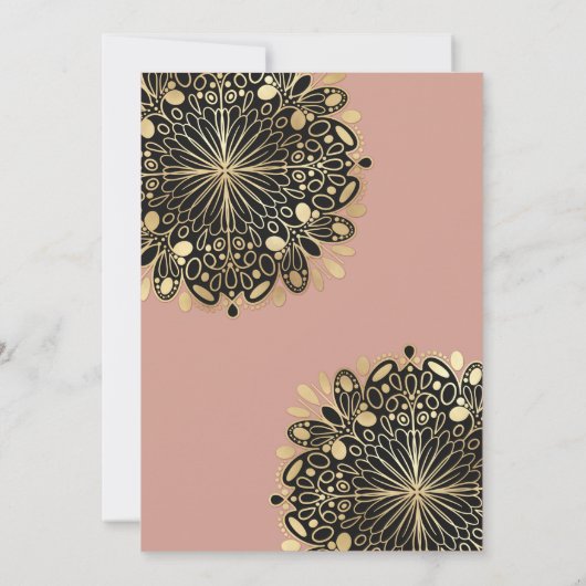 Roos Roze Goud Zwart Maskerade Verjaardag Kaart (Achterkant)