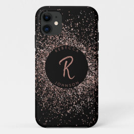 Roos roze goud & zwart monogram Case-Mate iPhone case