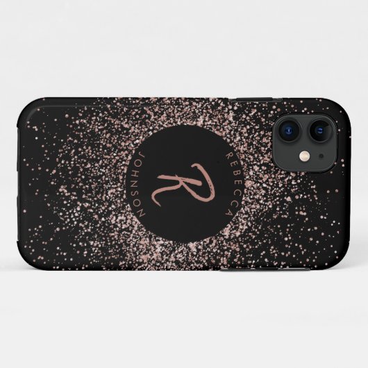 Roos roze goud & zwart monogram Case-Mate iPhone case (Achterkant (horizontaal))