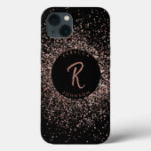 Roos roze goud & zwart monogram Case-Mate iPhone case (Achterkant)