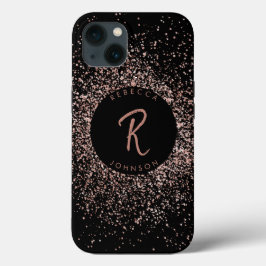 Roos roze goud & zwart monogram Case-Mate iPhone case