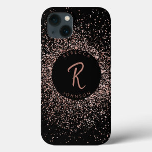 Roos roze goud & zwart monogram Case-Mate iPhone case