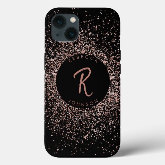 Roos roze goud & zwart monogram Case-Mate iPhone case (Achterkant)