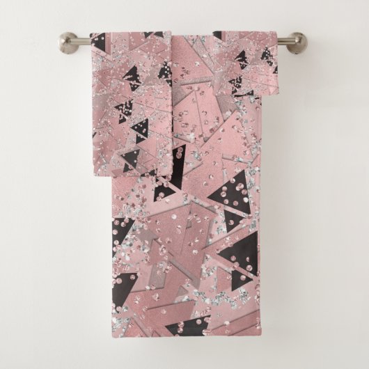 Roos roze goud & zwarte driehoeken Patroon overspo Bad Handdoek (Insitu)