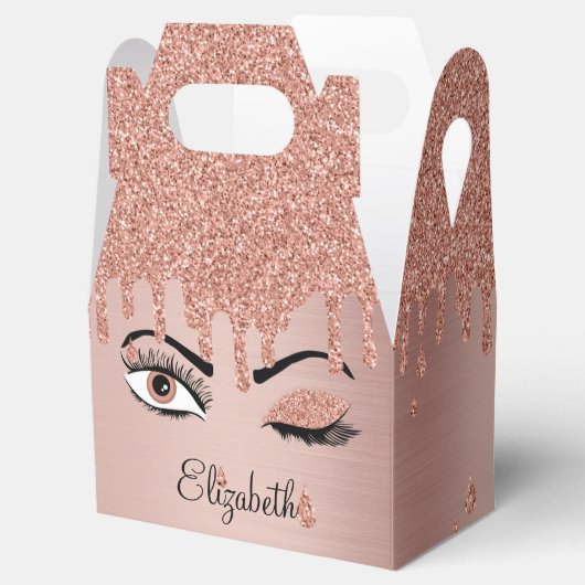 Roos roze goudas Drijvende glitter Bedankdoosjes (Geopend)