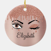 Roos roze goudas Drijvende glitter Keramisch Ornament (Achterkant)