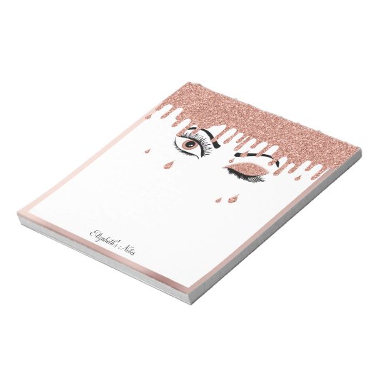 Roos roze goudas Drijvende glitter Notitieblok (Linkerzijde)