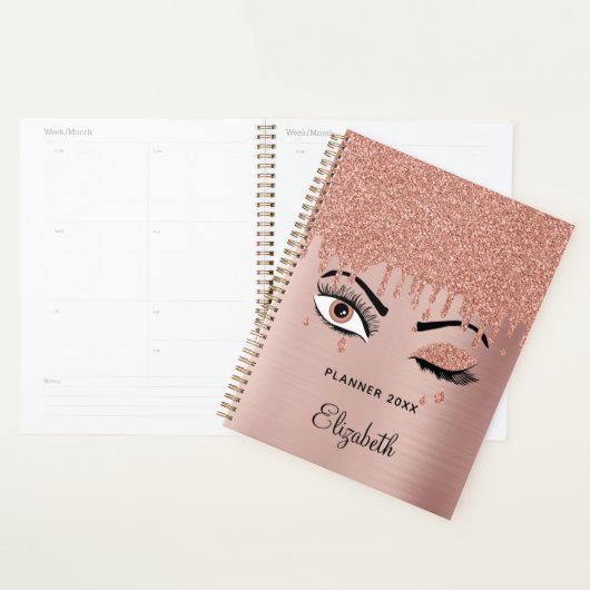 Roos roze goudas Drijvende glitter Planner (Display)