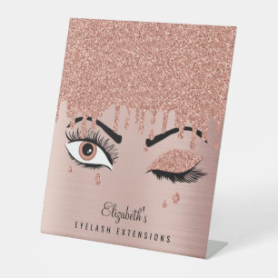 Roos roze goudas Drijvende glitter Reclamebord Met Voetstuk