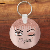 Roos roze goudas Drijvende glitter Sleutelhanger (Voorkant)
