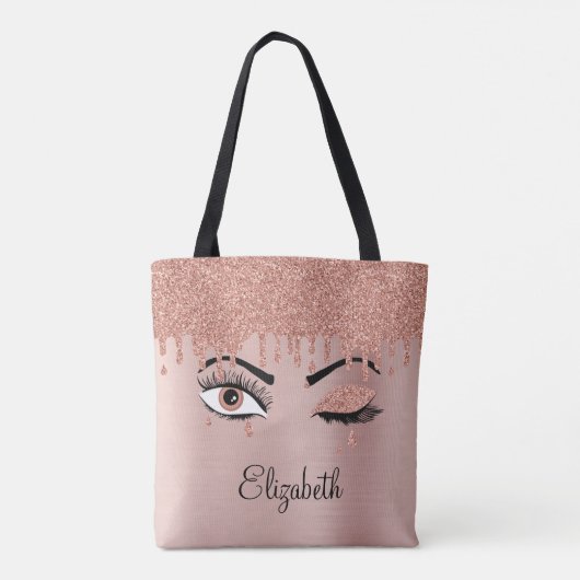 Roos roze goudas Drijvende glitter Tote Bag (Achterkant)