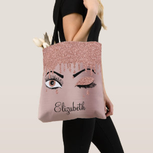 Roos roze goudas Drijvende glitter Tote Bag