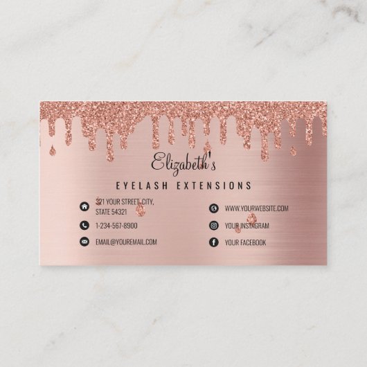 Roos roze goudas Drijvende glitter Visitekaartje (Achterkant)