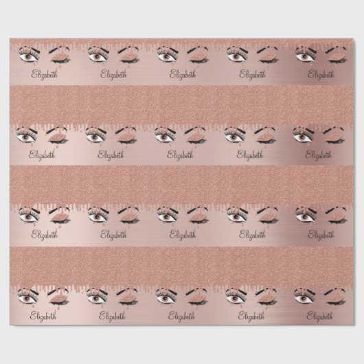 Roos roze goudas Drijvende glitternaam Cadeaupapier (Vlak)