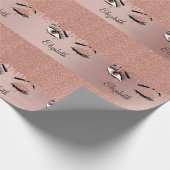 Roos roze goudas Drijvende glitternaam Cadeaupapier (Hoek)