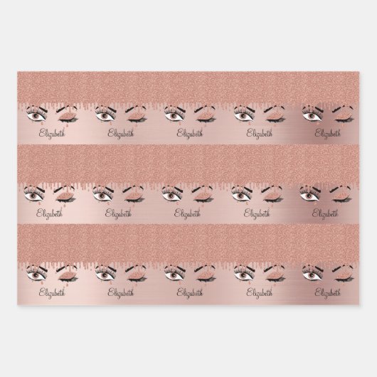 Roos roze goudas Drijvende glitternaam Inpakpapier Vel (Voorkant 3)