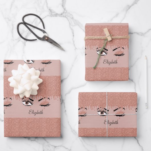 Roos roze goudas Drijvende glitternaam Inpakpapier Vel (Voorkant)