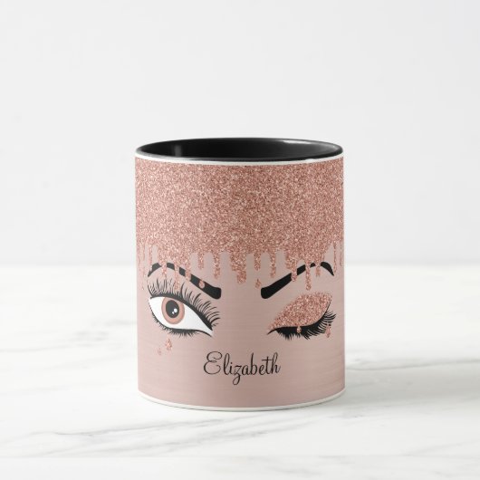 Roos roze goudas Drijvende glitternaam Mok (Midden)