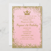 Roos Roze & Gouden Glitter Kroon 1e Verjaardagsfee Kaart (Voorkant)