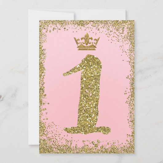 Roos Roze & Gouden Glitter Kroon 1e Verjaardagsfee Kaart (Achterkant)