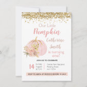 Roos Roze Gouden Pompoen 1e Verjaardag Kaart (Voorkant)