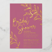 Roos roze gouden tak van bladeren vrijgezellenfees folie uitnodiging (Voorkant)