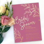 Roos roze gouden tak van bladeren vrijgezellenfees folie uitnodiging