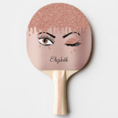 Roos Roze Gouden Wimpers Glitter Tafeltennis Tafeltennisbatje (Achterkant)