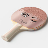 Roos Roze Gouden Wimpers Glitter Tafeltennis Tafeltennisbatje (Voorkant Gekanteld)