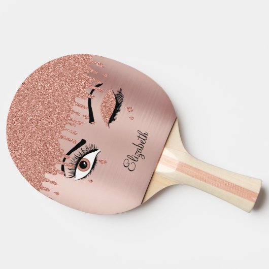 Roos Roze Gouden Wimpers Glitter Tafeltennis Tafeltennisbatje (Zijkant)