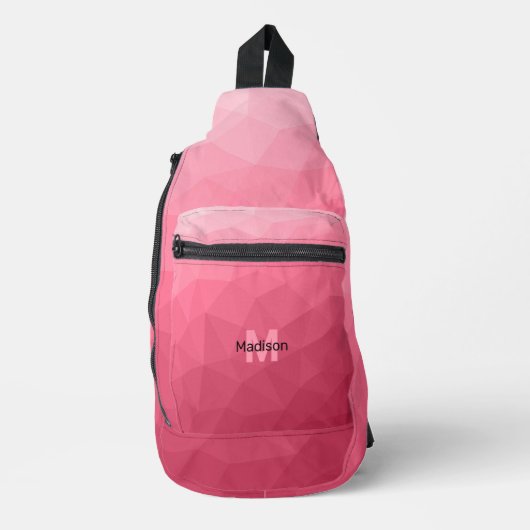 Roos roze gradiënt geometrisch maaspatroon Monogra Sling Bag (Voorkant)