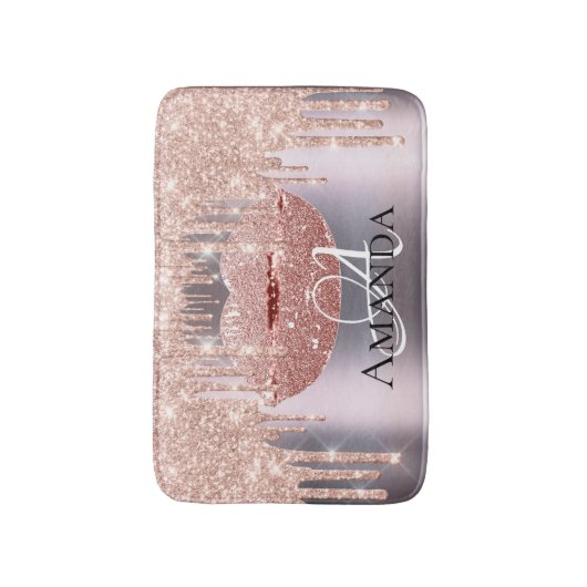 Roos Roze grijze Glitter Naam Monogram Makeup Badmat (Voorkant Verticaal)