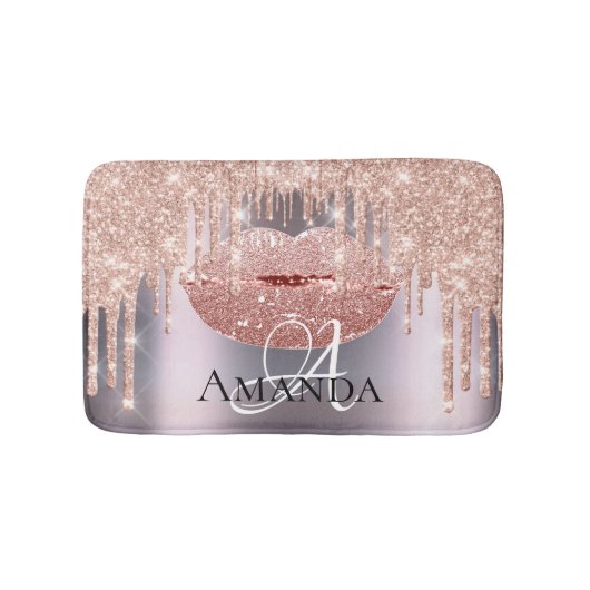 Roos Roze grijze Glitter Naam Monogram Makeup Badmat (Voorkant)