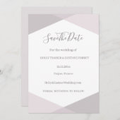 Roos roze grijze witte hexagon sparen de datum bru kaart (Voorkant / Achterkant)