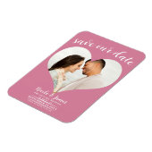 Roos Roze Hart Foto Bruiloft Save the Date Magneet (Linkerzijde)