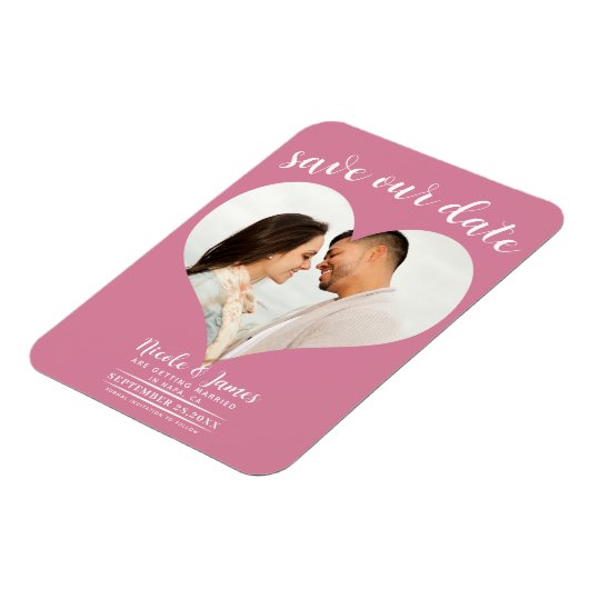Roos Roze Hart Foto Bruiloft Save the Date Magneet (Linkerzijde)